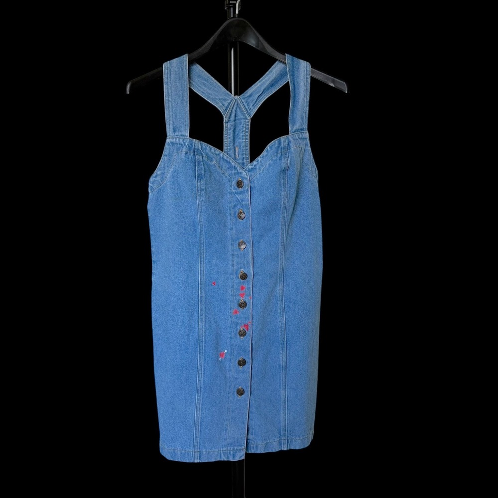 80's Paris Sport Club Denim Mini Dress Blue Custom Button Front See Measurements